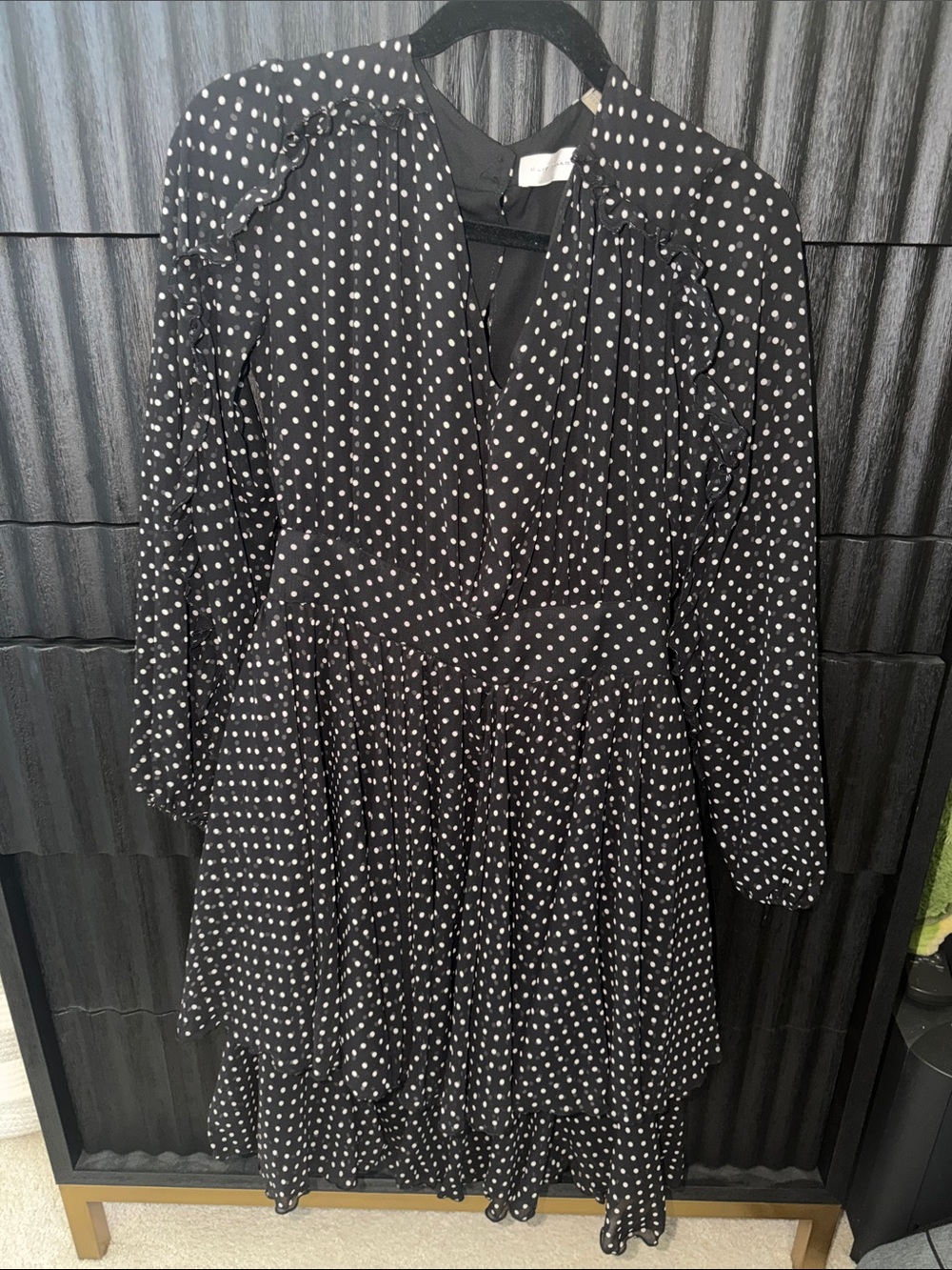 Elie Tahari Black and White Polka Dot Tiered Dress